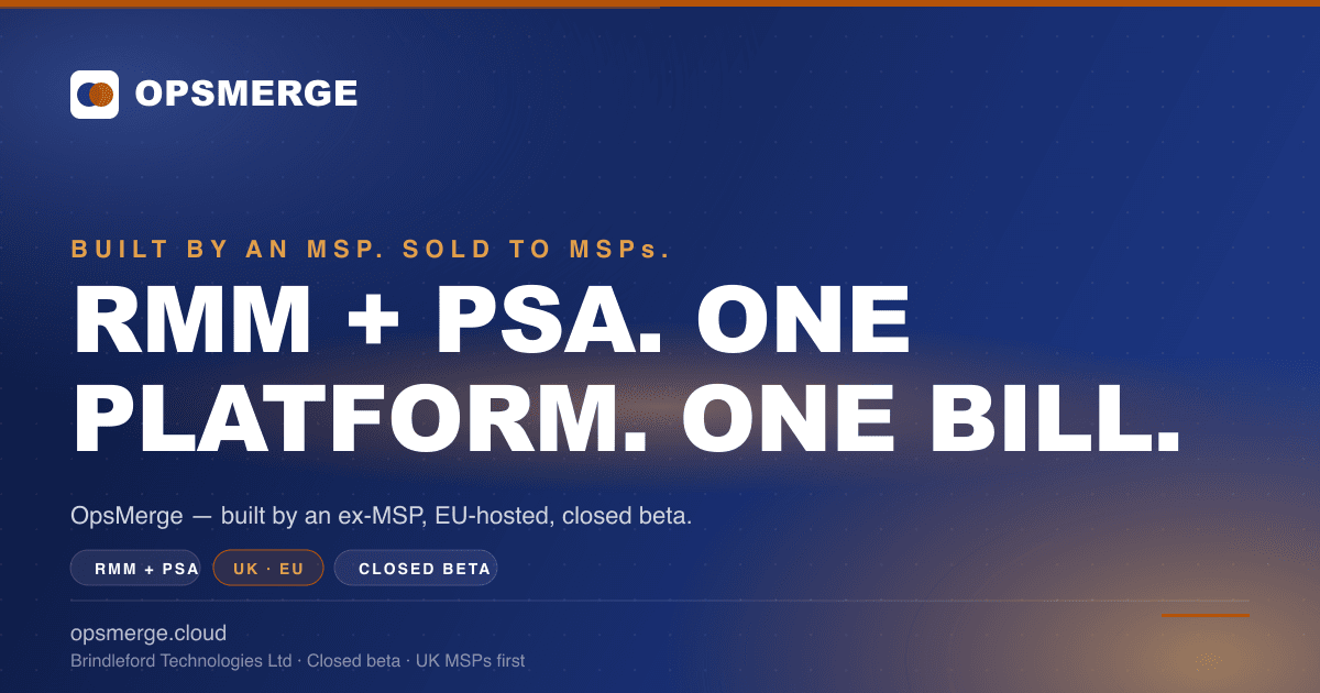 Diagram contrasting an MSP stack of four vendors stitched with glue code against a single unified MSP platform